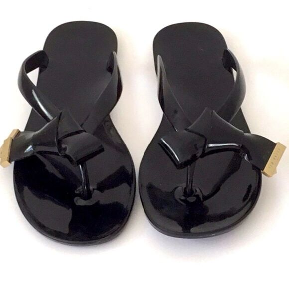 Ted Baker London Black Luzzi Bow T Bar Jelly Flip Flop Sandals EU37 US 6.5 - Picture 1 of 8